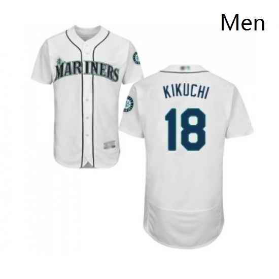 Mens Seattle Mariners 18 Yusei Kikuchi White Home Flex Base Authentic Collection Baseball Jersey